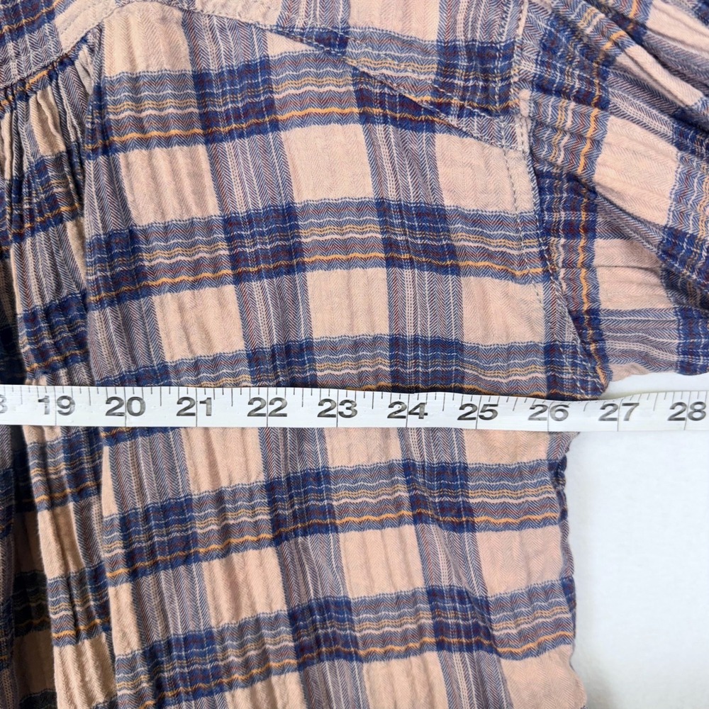 We The Free People Plaid Jessi Blouse Oversized Gauzy Balloon Boho Top M Grunge - Picture 6 of 8